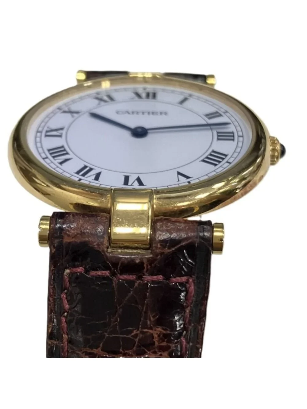 Cartier Vendome Louis Cartier LM Watch 18K Leather Quartz White Dial